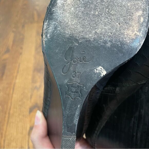 JOIE Jalena Black Snake Embossed Leather Wedge Ankle Boots - Picture 7 of 11